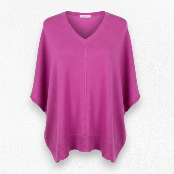 Eileen Fisher Bright Pink Linen Knit V Neck Relaxed Dolman Top Size Large
